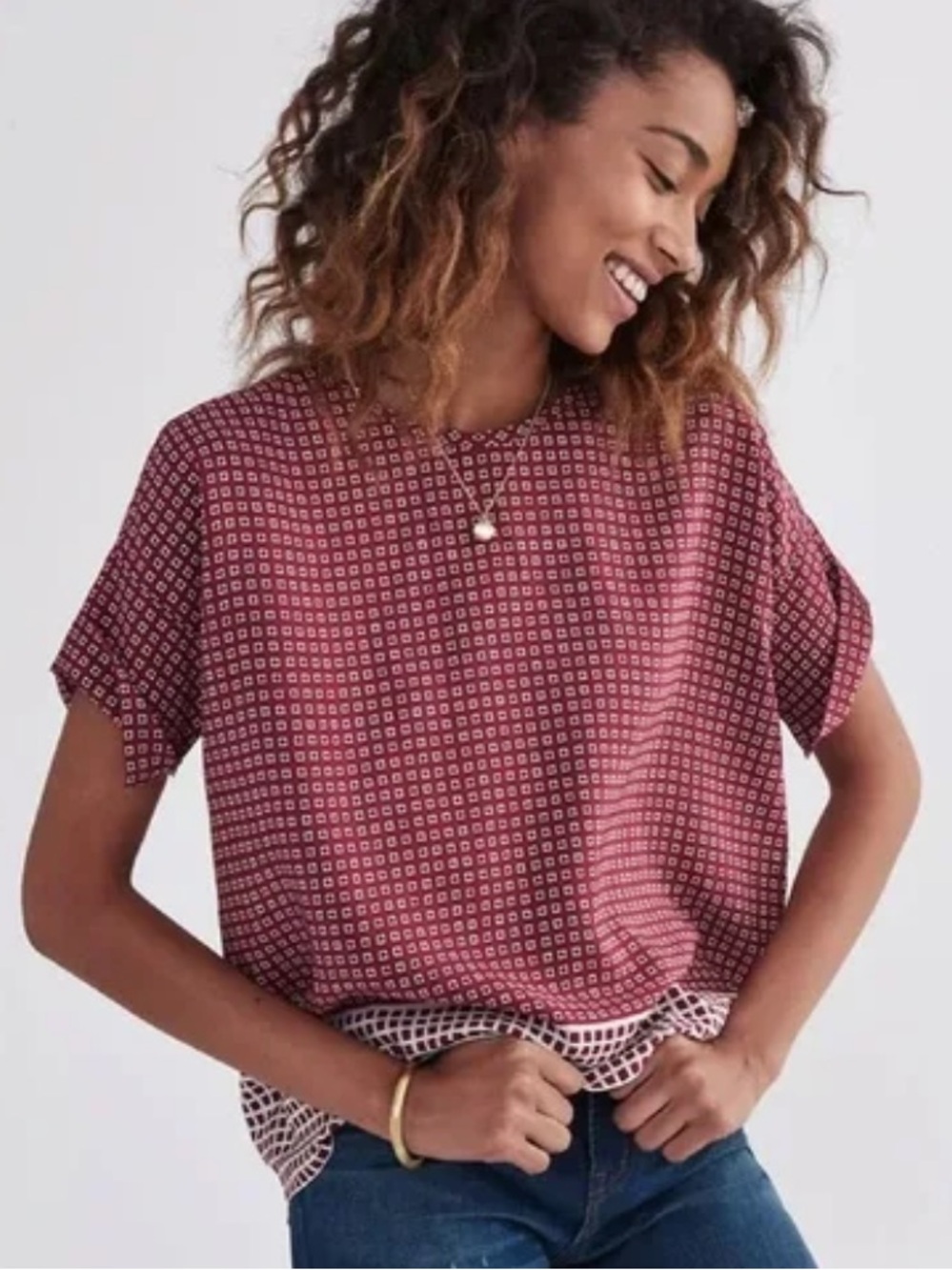 Madewell 100% Burgundy Geometric print blouse